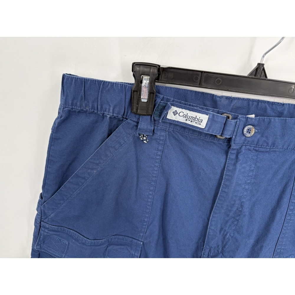 Columbia PFG Men's Blue Cotton Stretch Mesh Pocket Cargo Fishing Shorts, L, 8"